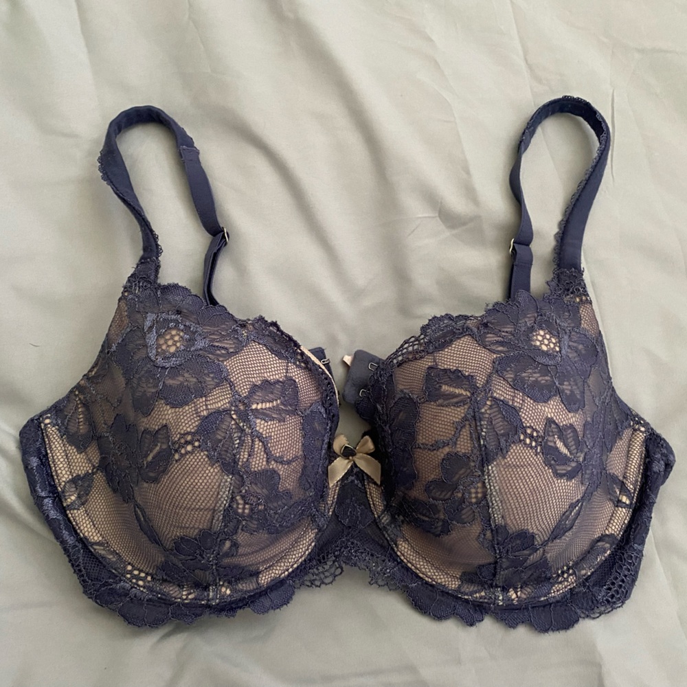 Victoria’s Secret Demi lace overlay bra blue 36D